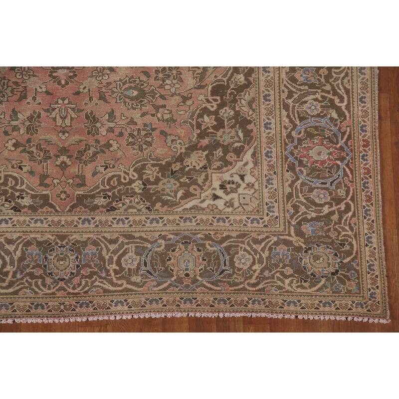Hand Knotted Oriental 100% Wool Carpet Traditional Floral Pink Kashan Area Rug - 10' 0'' X 6' 9''