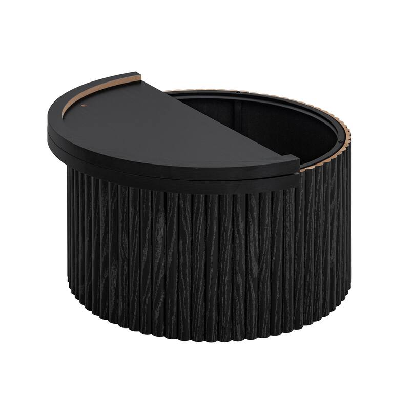 Round Coffee Table with Wood Grain Vertical Stripes, Small Fluted Circle Side Table, Center Table with Adjustable Feet