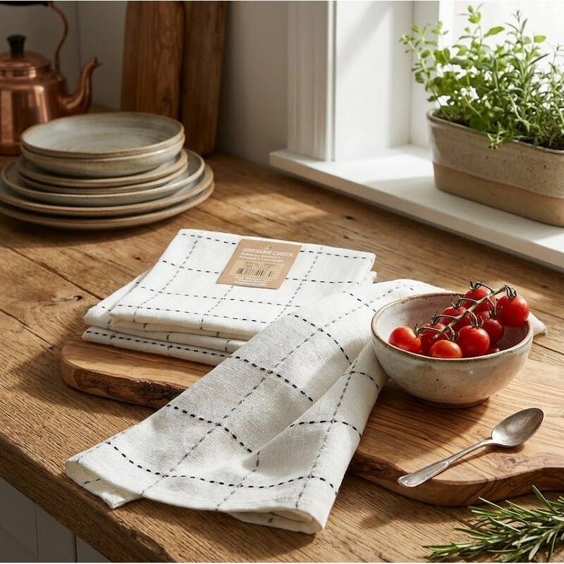 Gingham Waffle Kitchen Towel Set of 4