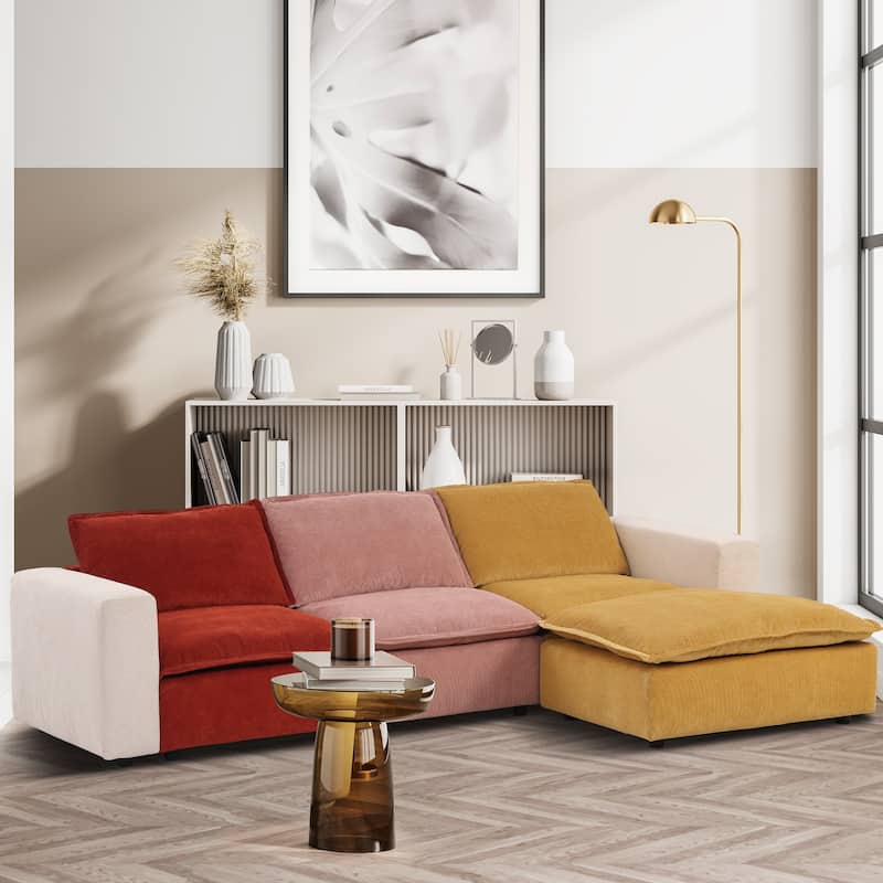 Modular Sectional Sofa, Modern Comfy Cloud Sofa Couch, Corduroy Rainbow Deep Seat Sofa with Movable Cushion
