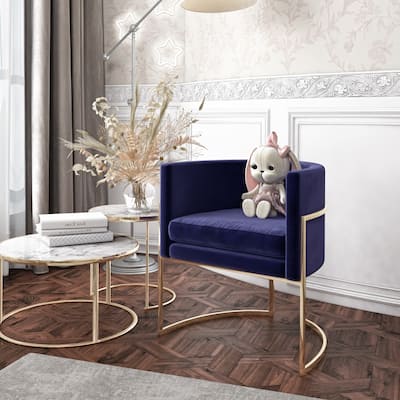 Modrest Betsy Modern Navy Blue Velvet & Gold Kids Chair