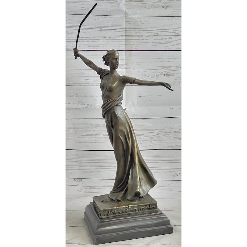 Athena Goddess Female Figure With Sword Bronze Statue Sculpture On Marble Base