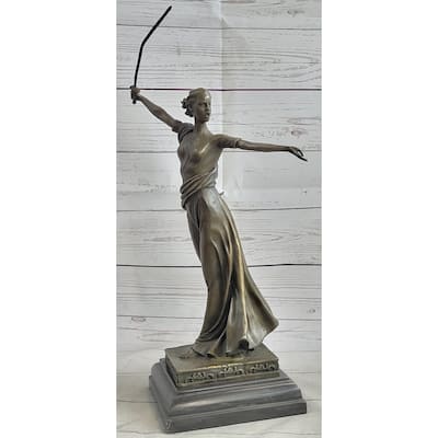 Athena Goddess Female Figure With Sword Bronze Statue Sculpture On Marble Base