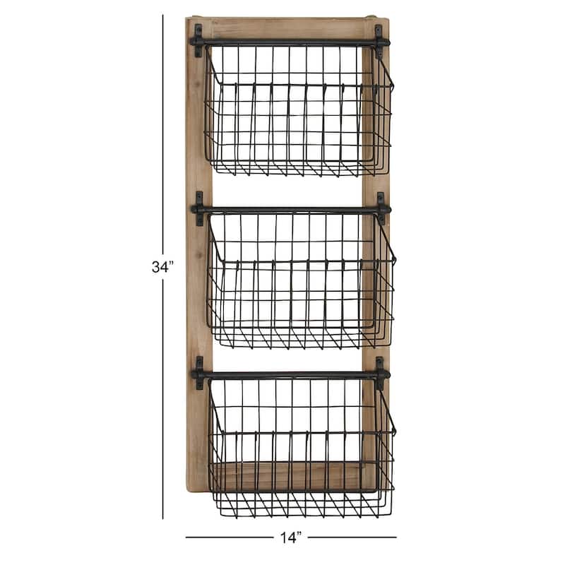 Metal 2 Slots Magazine Rack Holder with Suspended Baskets - Black - Roche River Decor