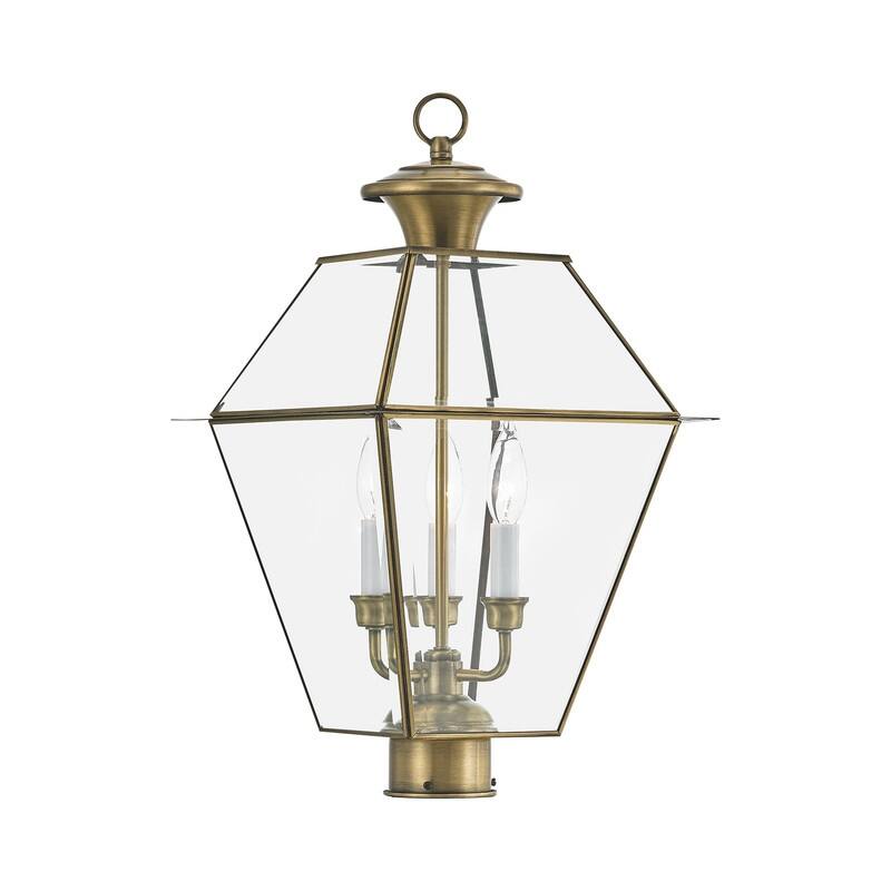 Livex Lighting 3-light Antique Brass Outdoor Post Lantern, 2384-01 - 12" SQ x 22" H