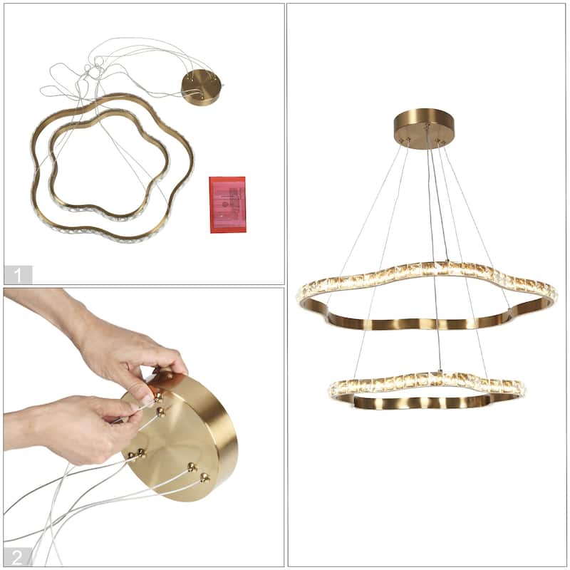 Modern 2-Light LED Crystal Chandelier 2-Tier Ceiling Lights for Dining Room - Dia. 25.6" x H 3"