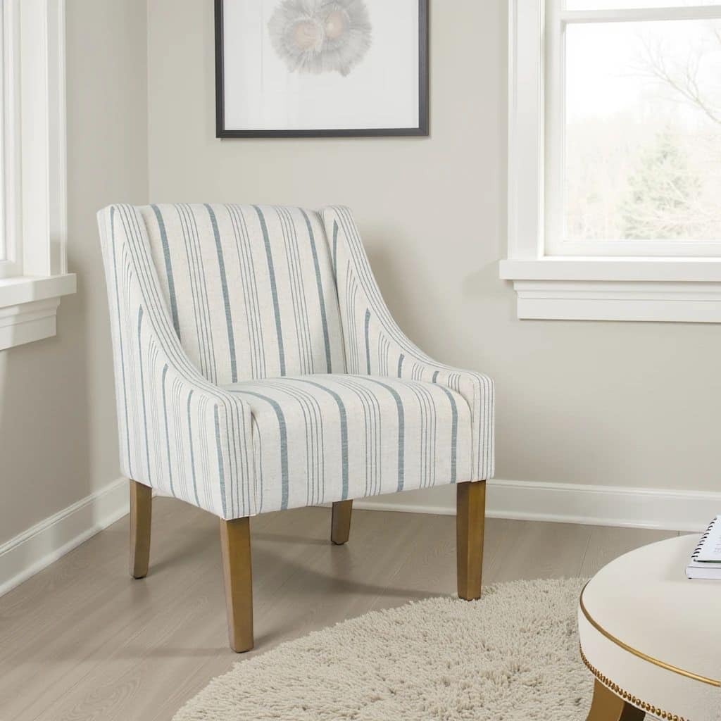 Stripe Pattern Fabric Upholstered Accent Chair with Wooden Legs, Multicolor