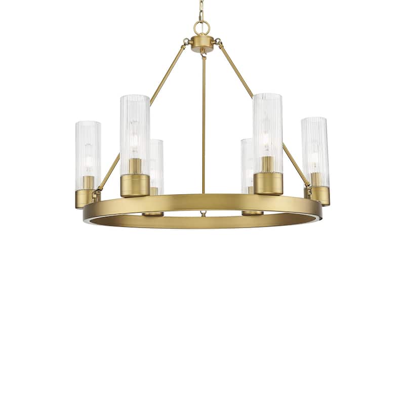 Innovations Lighting 617-6CR-24-29-8 Boreas Chandelier Boreas 6 Light - Brushed Brass / Striped Clear