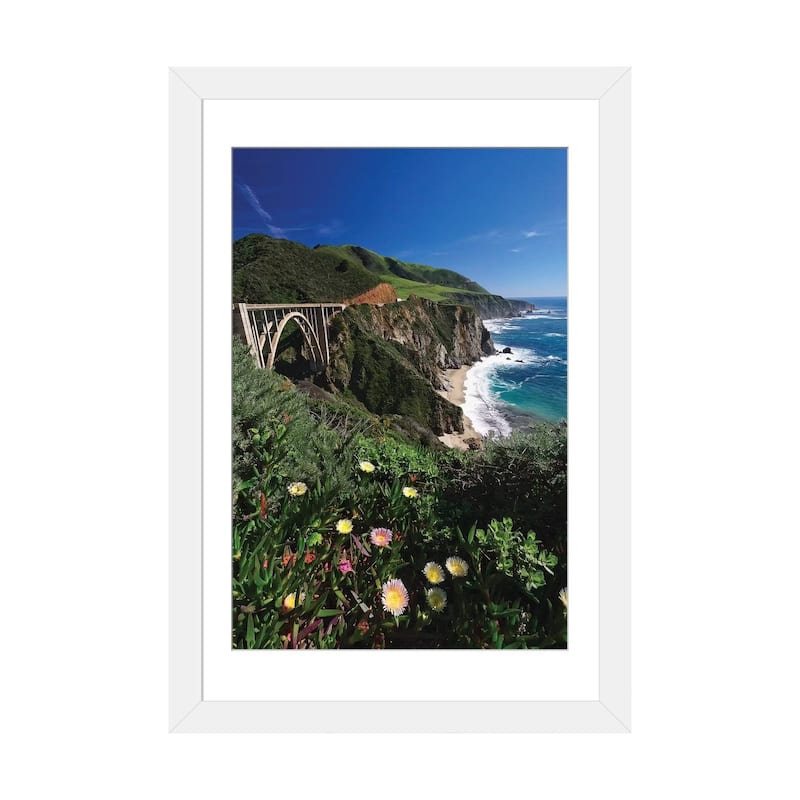 iCanvas "Wildflower Bloom at the Bixby Bridge, Big Sur Coast, California" by George Oze PFA - White - 24x16x1