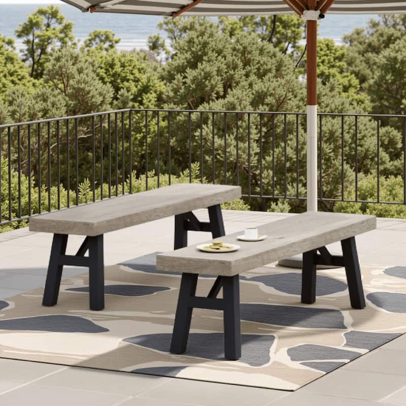 Wren Outdoor Bench Set of 2, Slat Panel, 63 Inch Gray Acacia Wood