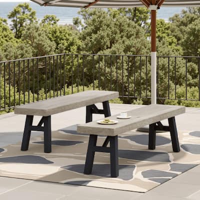 Wren Outdoor Bench Set of 2, Slat Panel, 63 Inch Gray Acacia Wood