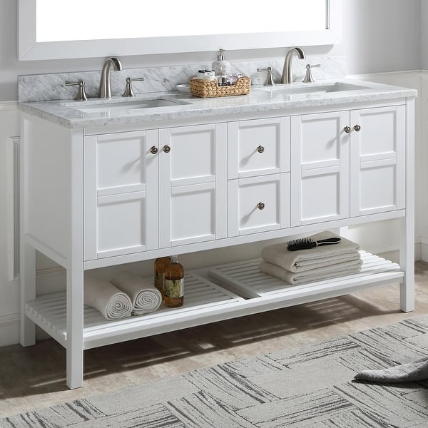 slide 2 of 19, BATHLET 60 inch Double Sink White Bathroom Vanity with Open Shelf