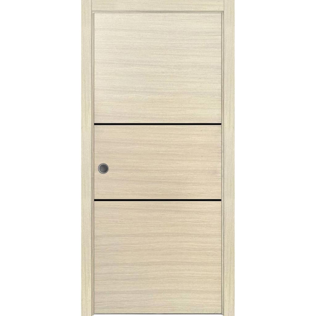 French Pocket Door 28x80 with Planum 0014 Natural Veneer Kit Trims Rail