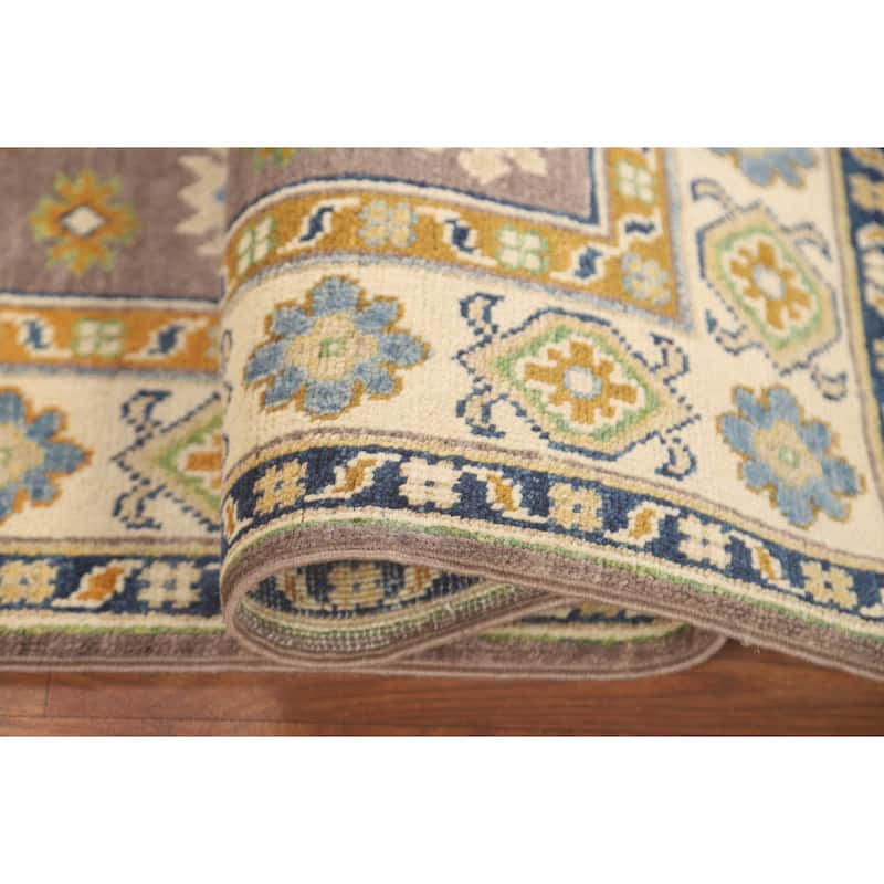 Geometric Brown Kazak Oriental Accent Rug Handmade Wool Carpet - 2'9" x 4'2"