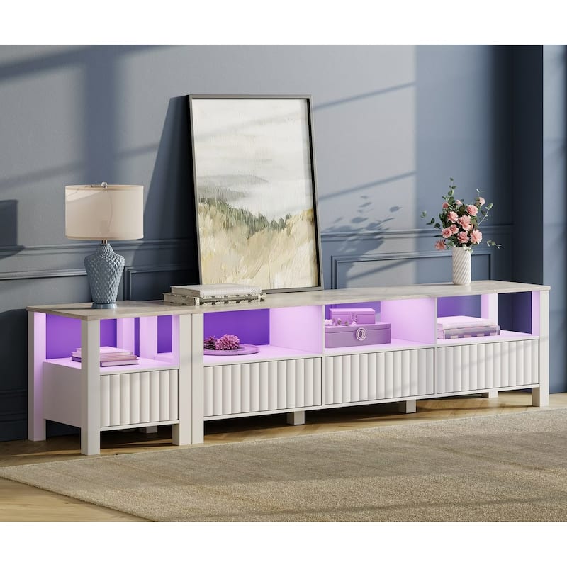 White TV Stand for 65-100 Inch TV with LED Light, Modern TV Console