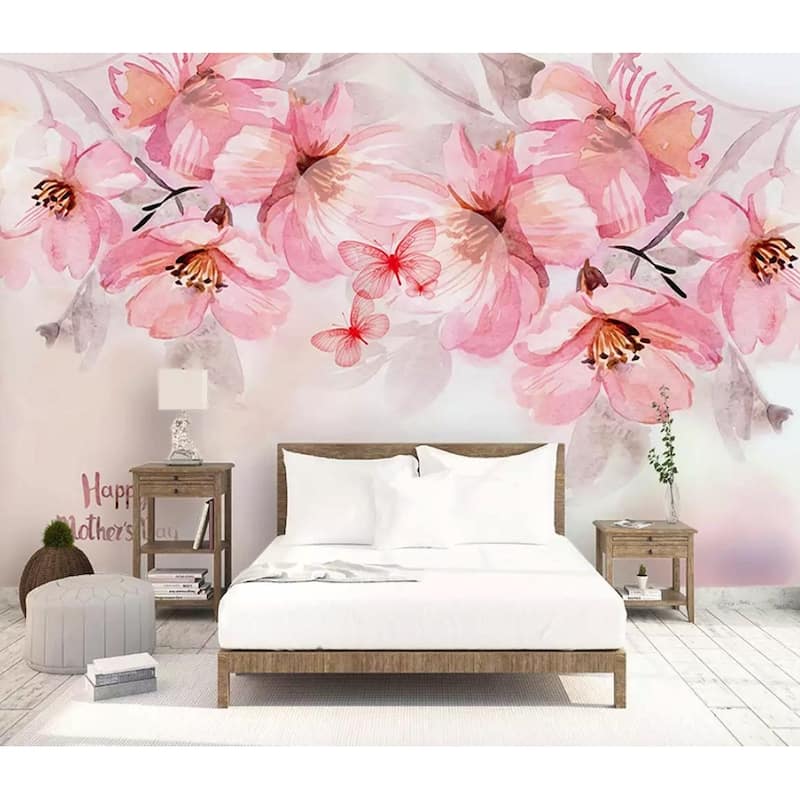 GK Wall Design Boho Floral Cherry Blossom Pink Flower Bouquet Removable Wallpaper