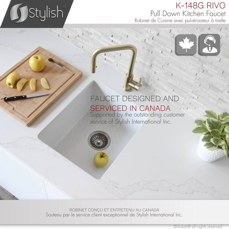 STYLISH Kitchen Sink Faucet Single Handle Pull Down Dual Mode in Stainless Steel - Faucet Height: 14 3/8" | Spout Height: 7 7/8"