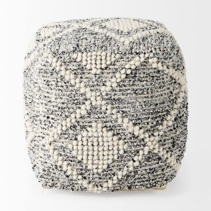 Mercana "Ekiya" Black & White Yarn / Wool Patterned Square Pouf