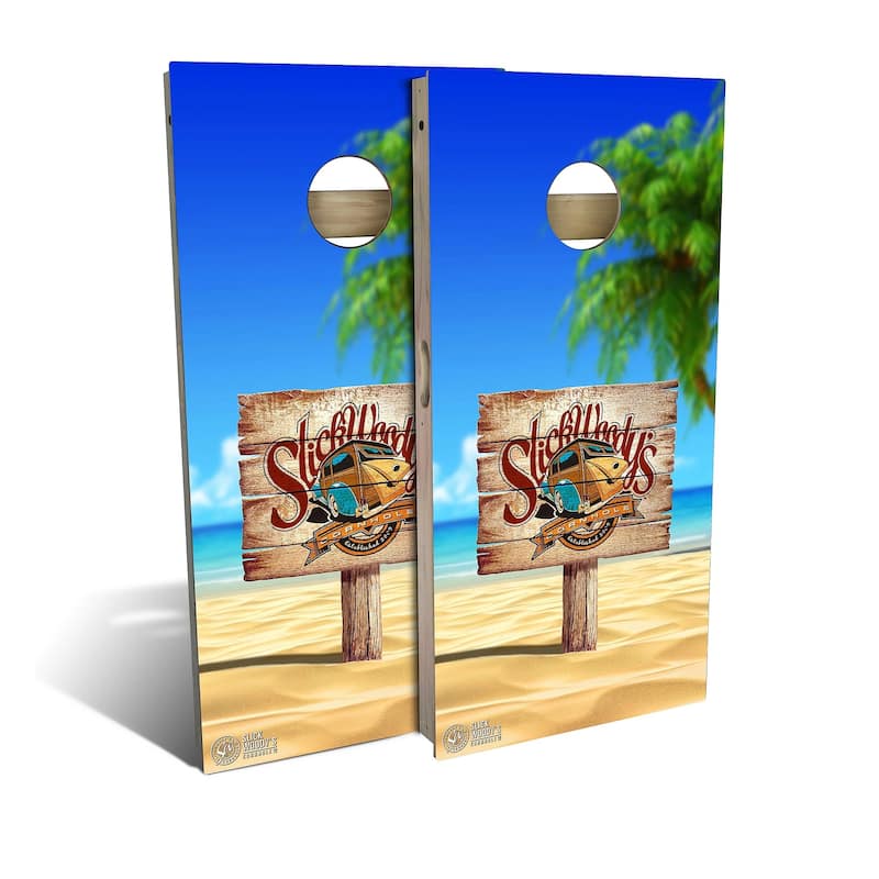 Beach Sign Outdoor Cornhole Board Set - Premium 2x4 - Include Hole + Edge Lights
