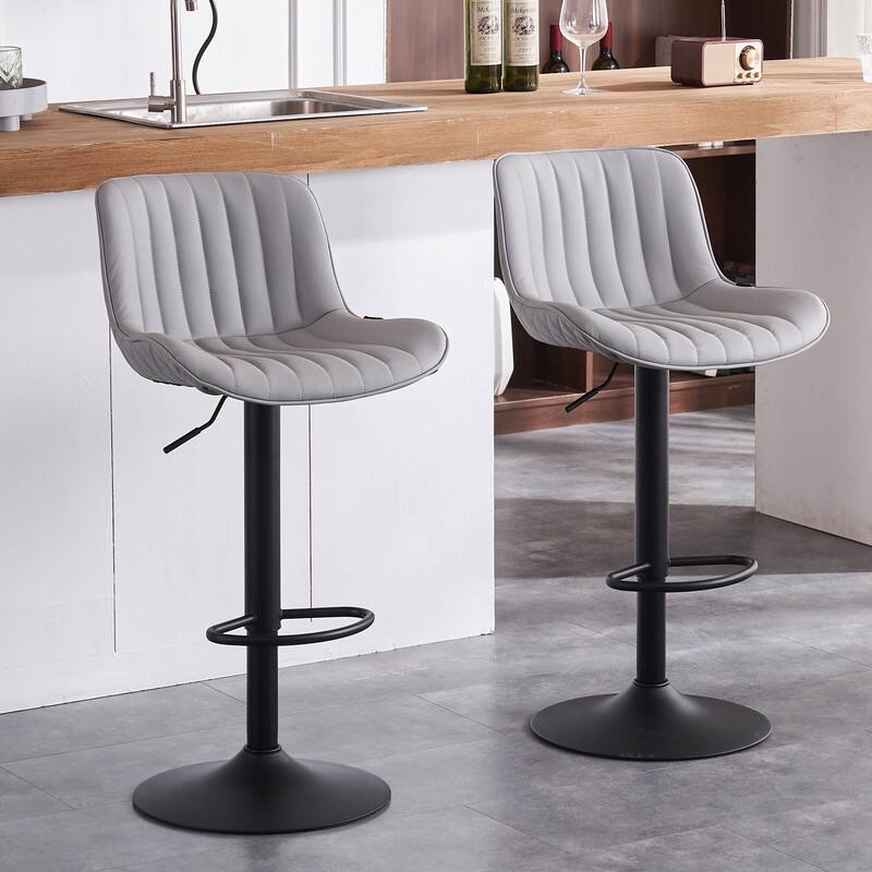 Bar Stools Set of 2, Counter Height Barstools with Back, Leather Bar Chair for Kitchen island - Grey
