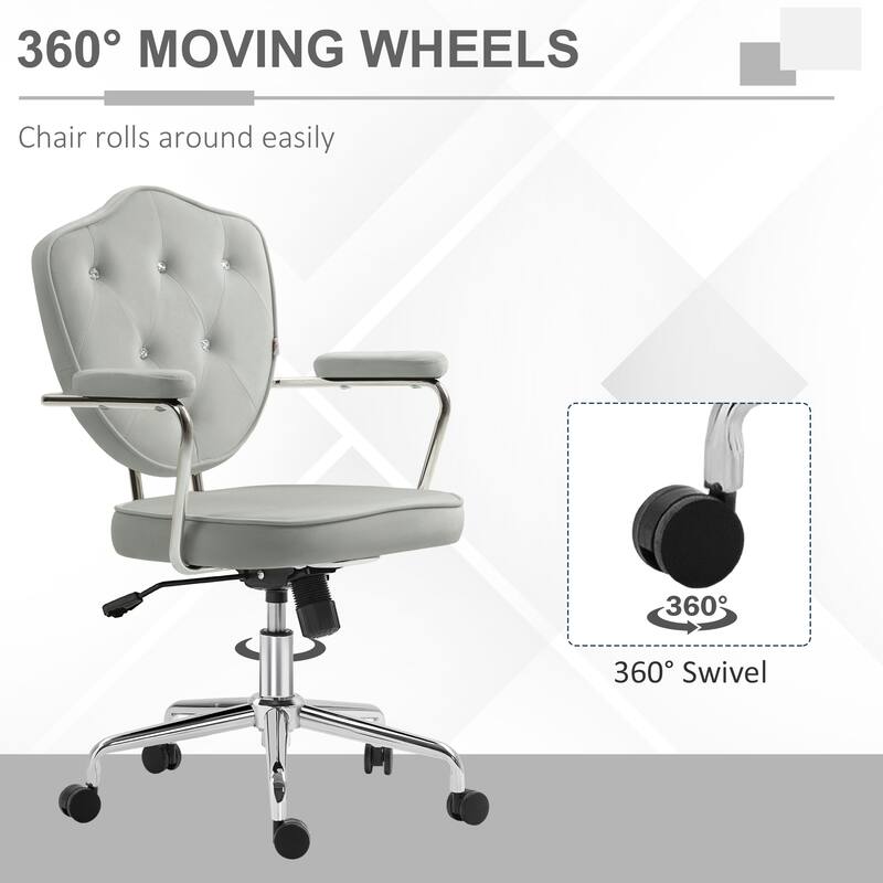 Cute Velvet Office Chair with Button Tufted Back, Swivel Vanity Chair, and Adjustable Height for Home or Desk Use
