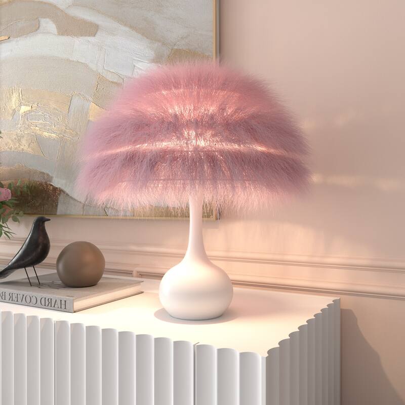 Acroma Teardrop Base Spherical Table Lamp with Feather Accents