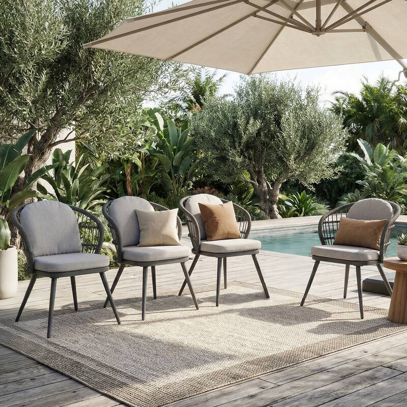 Rope-Woven Aluminum Outdoor Dining Chairs with Removable Cushions