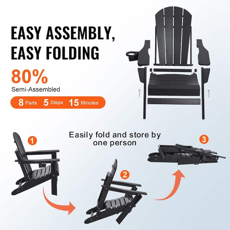 Set of 2 HDPE Folding Adirondack Chair with Wider Seat and Curved Backrest Ideal for Outdoor Use - 31.5 × 29.7 × 36.0 in