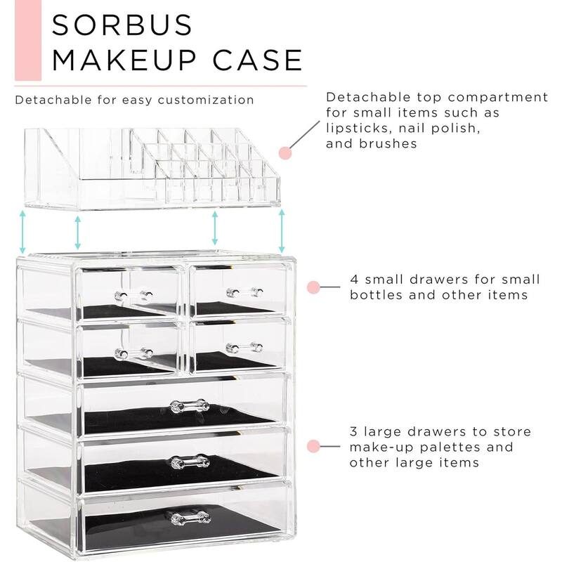 Clear Cosmetic Makeup Organizer - Make Up & Jewelry Storage - 6.25"D x 9.5"W x 14.25"H