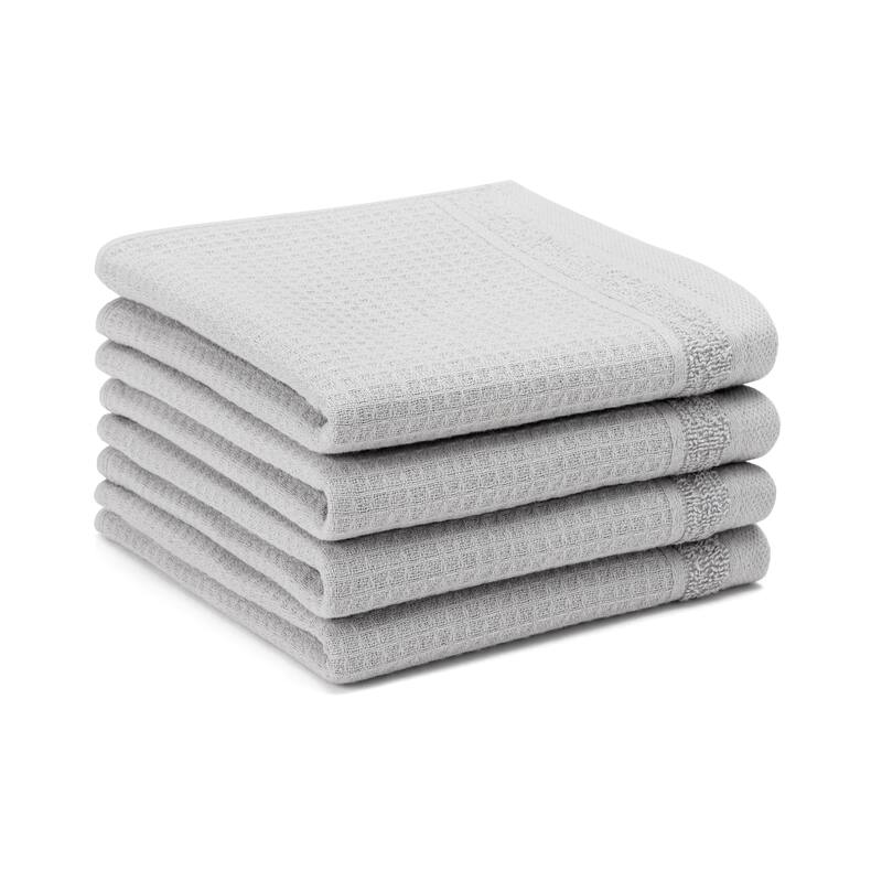 TOWN & COUNTRY BASICS 4-Piece Waffle Woven Terry Stripe Washcloth Set, 13x13-Inch, 100% Cotton, Quick Dry - 13"x13" - Light Grey