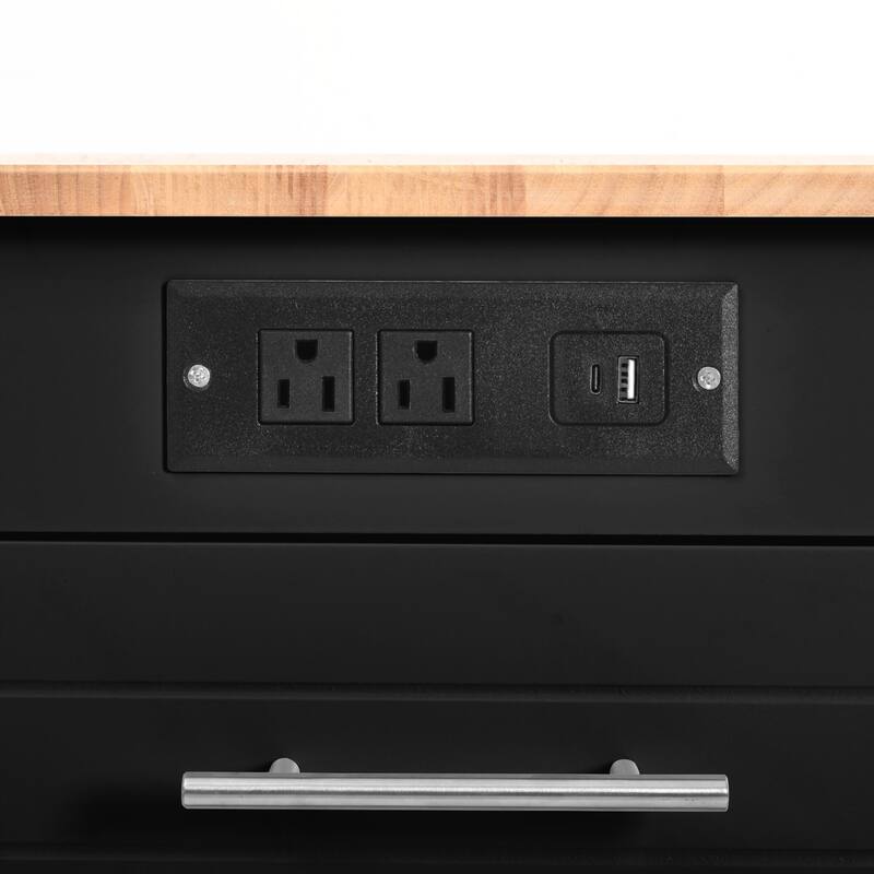 Kitchen Island with Trash Can Storage Cabinet, Power Outlet, Internal Storage Rack, Rolling Kitchen Islands on 5 Wheels