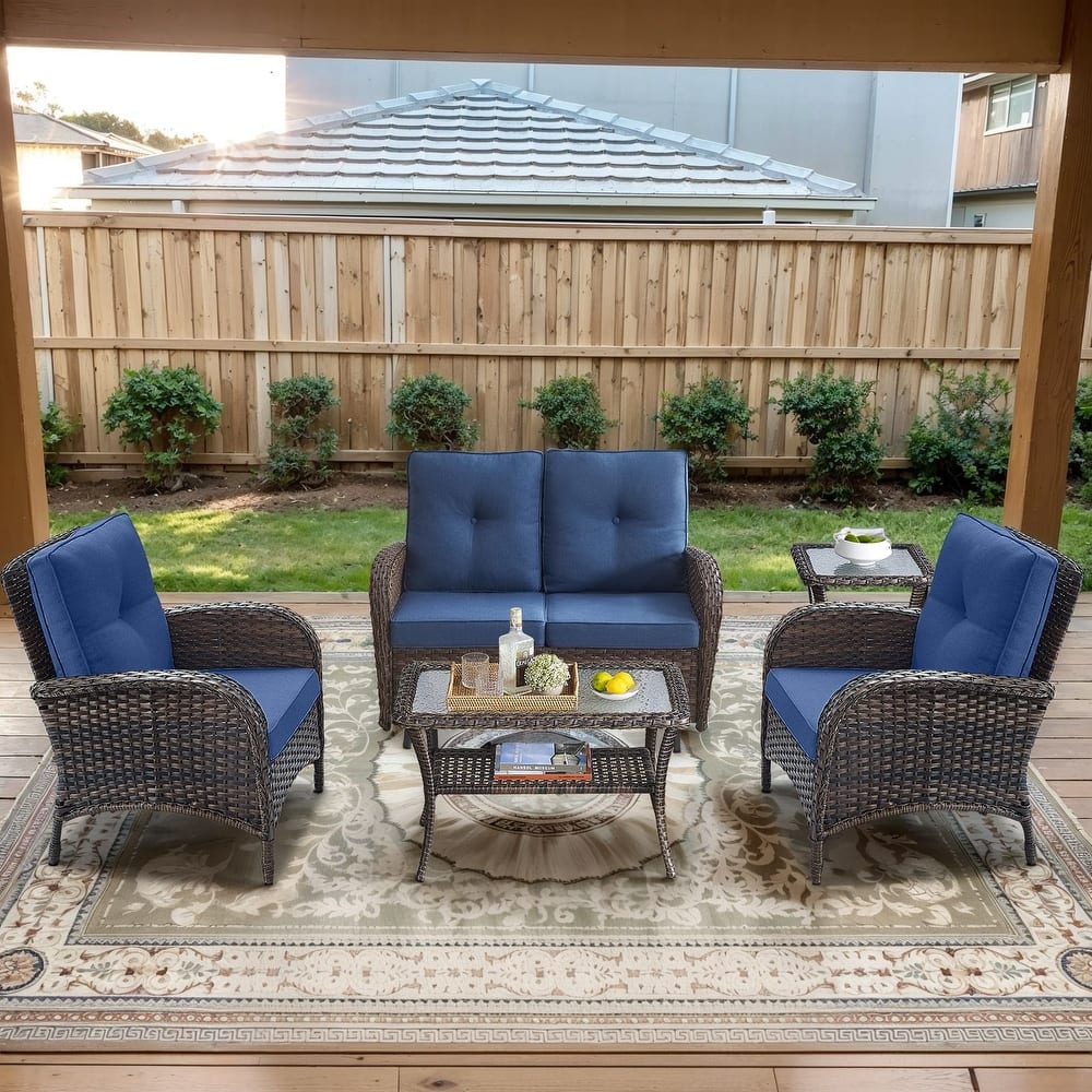 Gymojoy Outdoor Wicker Patio Furniture Loveseat Glider Set