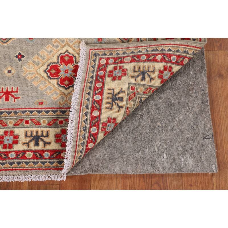 Gray Geometric Kazak Accent Rug Hand-Knotted Wool Carpet - 2'8" x 4'1"