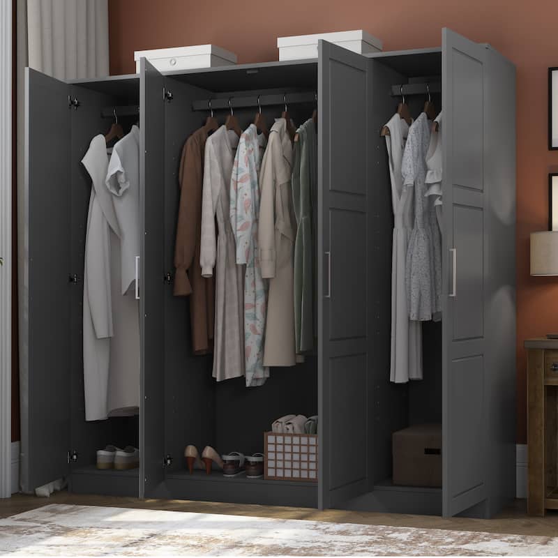 100% Solid Wood Cosmo 4-Door Wardrobe with Solid Wood or Mirrored Doors