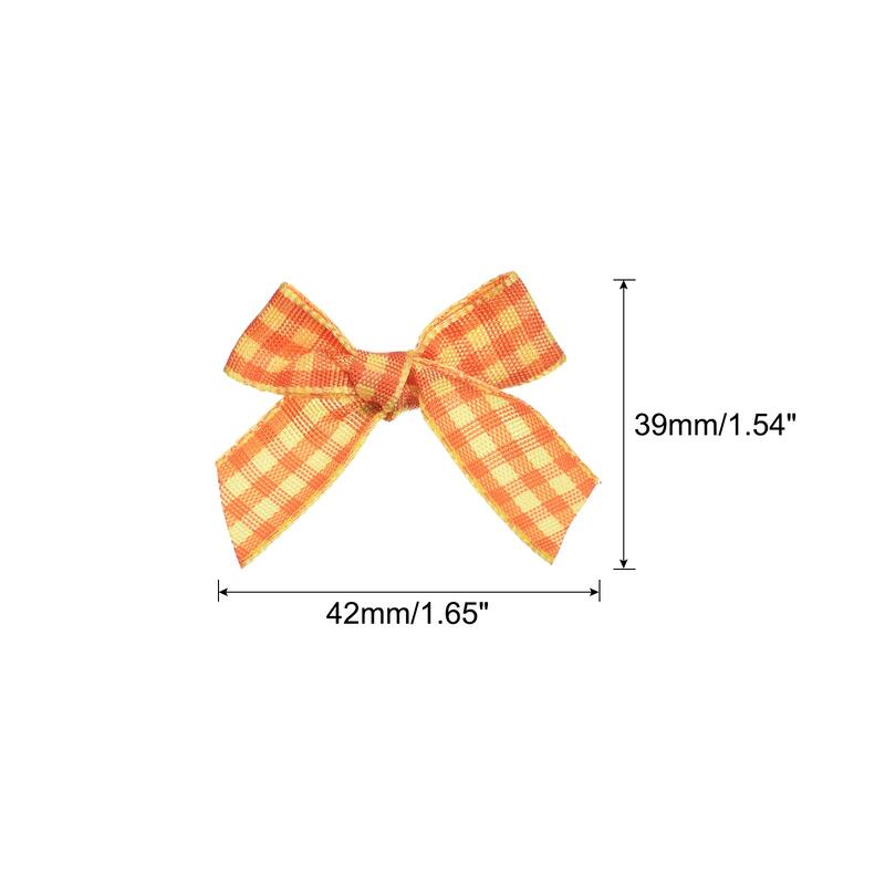 50x Mini Gingham Ribbon Bow Checkered Fabric Satin Ribbon Flower Bows - Orange