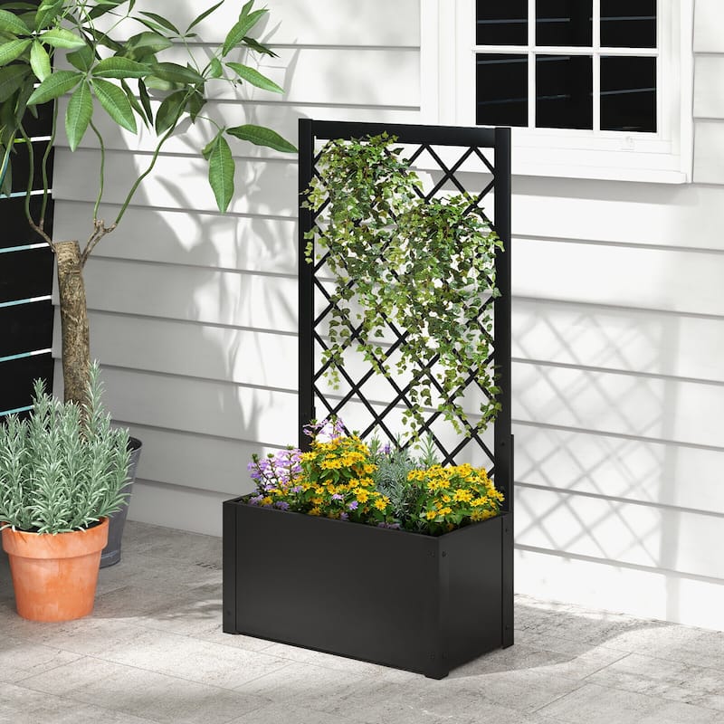 Gymax Raised Garden Bed with Trellis Metal Planter Box w/ Lattice for