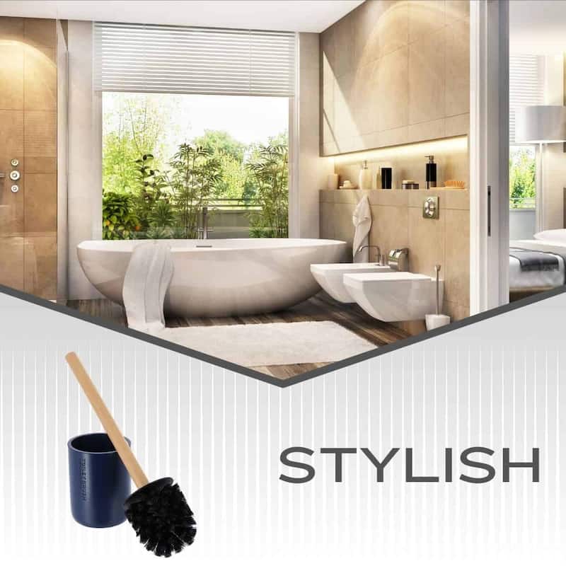 Chic Matte Toilet Brush Holder Set with Natural Bamboo Handle - 4 L x 4 W x 14.8 H