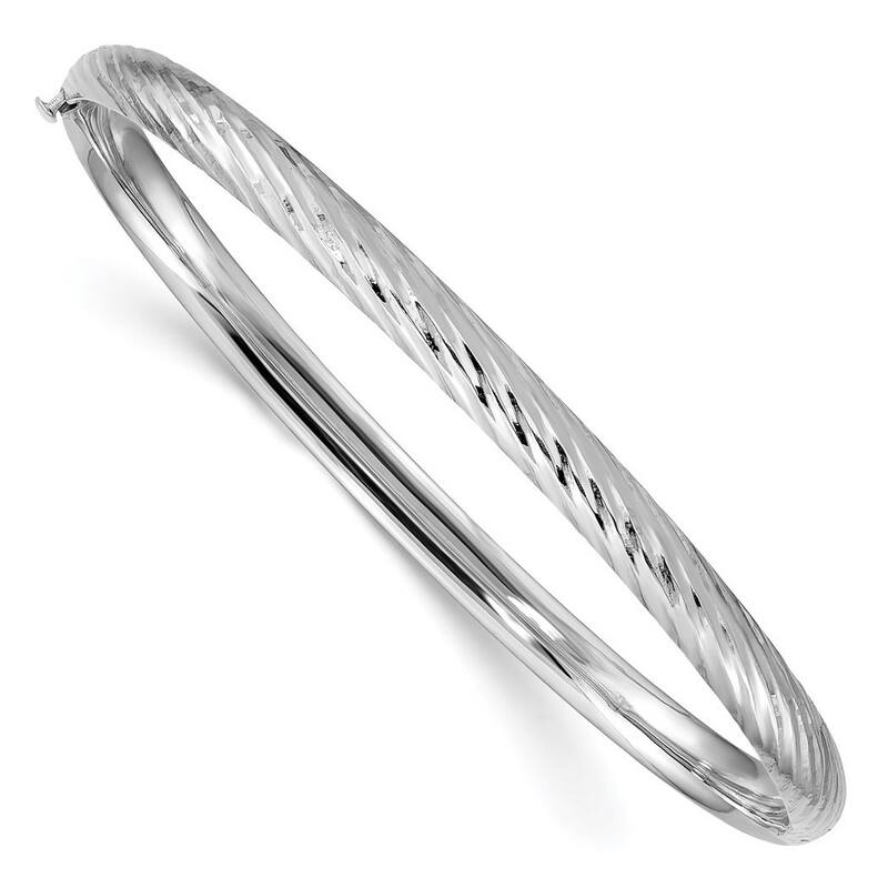 Curata 14k White Gold 3/16 Textured Bangle Bracelet