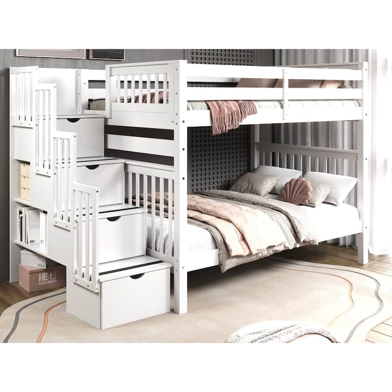 Taylor & Olive Trillium Full over Full Stairway Bunk Bed - White