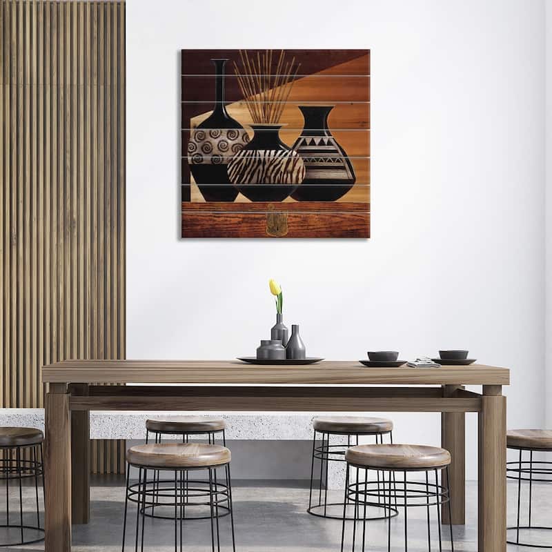 Patterns In Ebony I Print On Wood by Keith Mallett - Multi-Color
