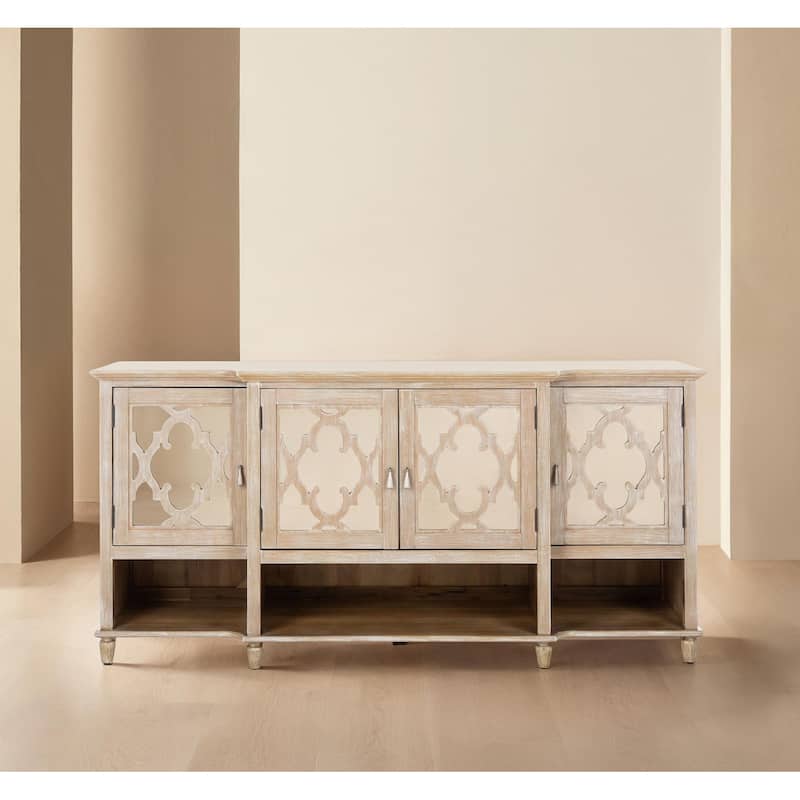 SAFAVIEH Couture Lecarlo Mirrored Wood Sideboard - 72"W x 19"D x 34"H - White Washed