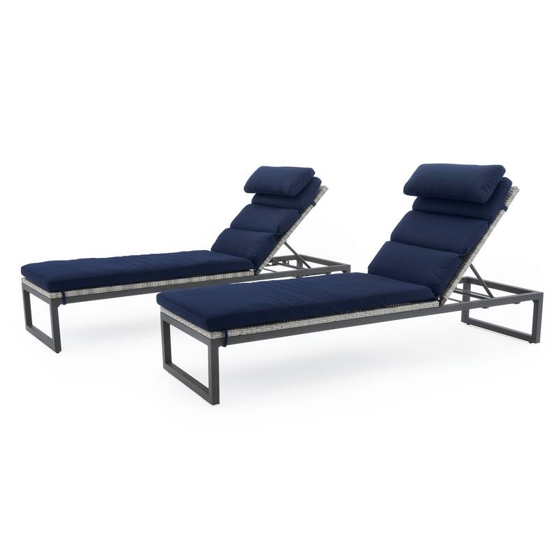Milo Gray 2 Piece Sunbrella Outdoor Patio Chaise Lounges