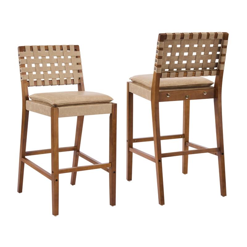 Christopher Knight Home - Rieti Industrial-Inspired Barstool Set with Crossback PU Upholstery and Wooden Frame