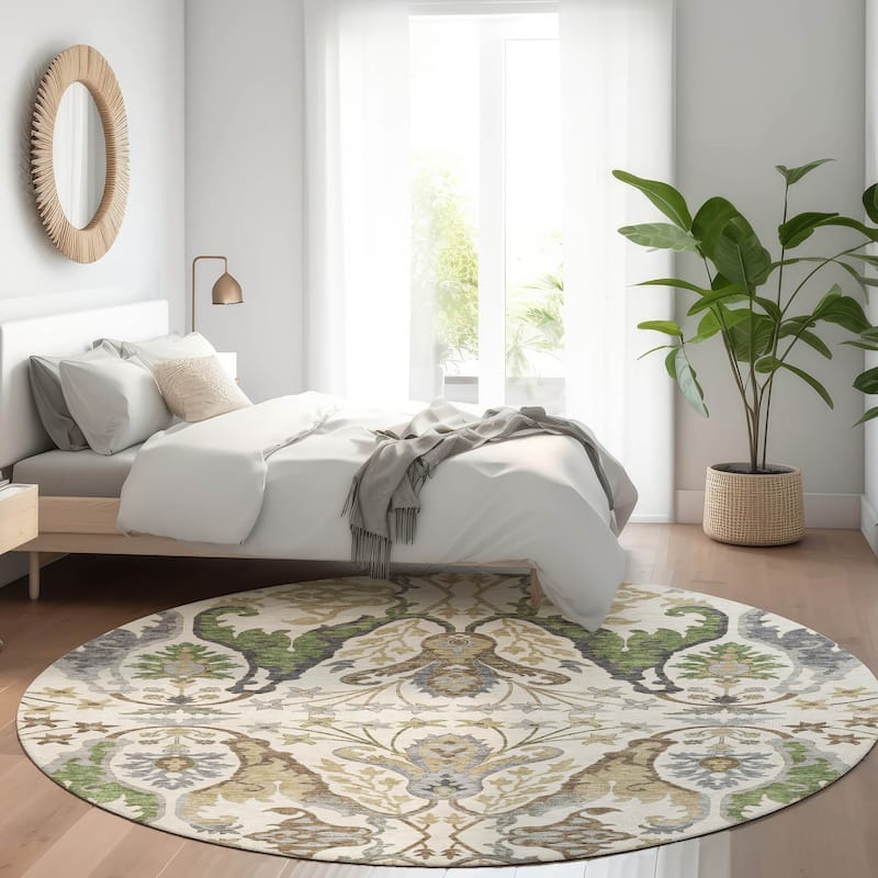 Machine Washable Indoor/ Outdoor Traditional Craftsman Chantille Rug - Ivory - 8' x 8'