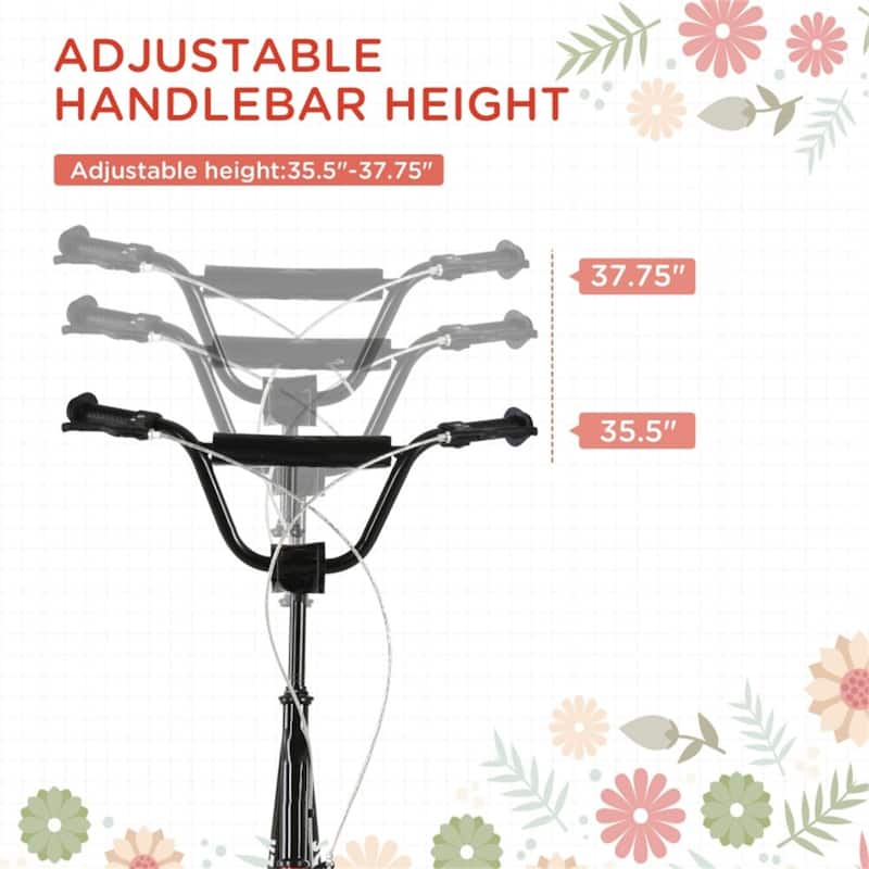 Children’s Ride-On Scooter with Soft Grip Handlebar and Anti-Slip Foot Deck for Outdoor Use - 54.75"L x 22.75"W x 35.5"-37.75"H