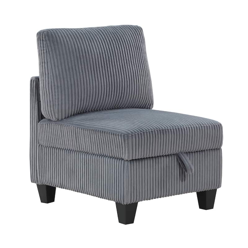 Ellene Modular Armless Chair With Storage, Soft Gray Corduroy