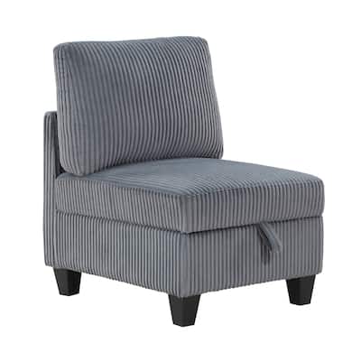 Ellene Modular Armless Chair With Storage, Soft Gray Corduroy