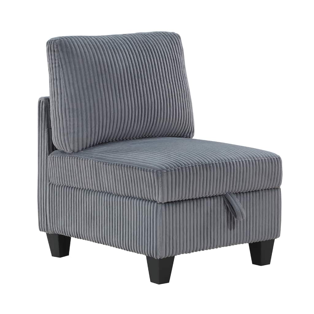 Ellene Modular Armless Chair With Storage, Soft Gray Corduroy