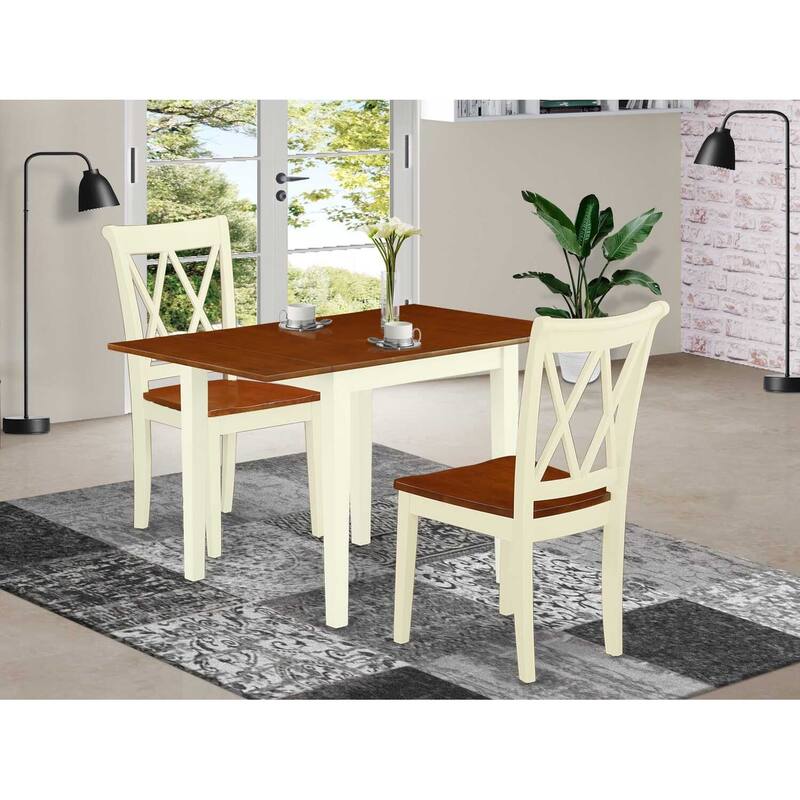 HomeStock 3-Piece Buttermilk and Cherry Finish Solid Wood Top Dining Table Set