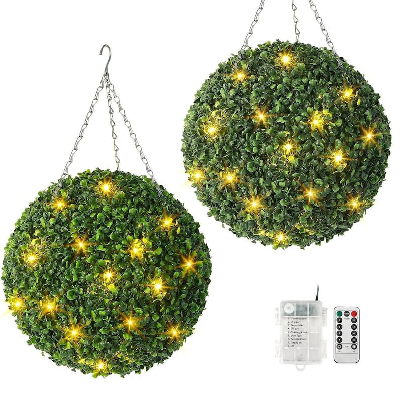 Pre-Lit Artificial Plant Topiary Ball Plant for Home Decor - 16 inch